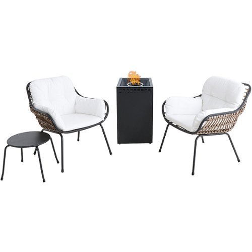 

Mod Furniture - Bali 4-Piece Chat Set with Cushions and 40,000 BTU Column Fire Pit - White/Gray