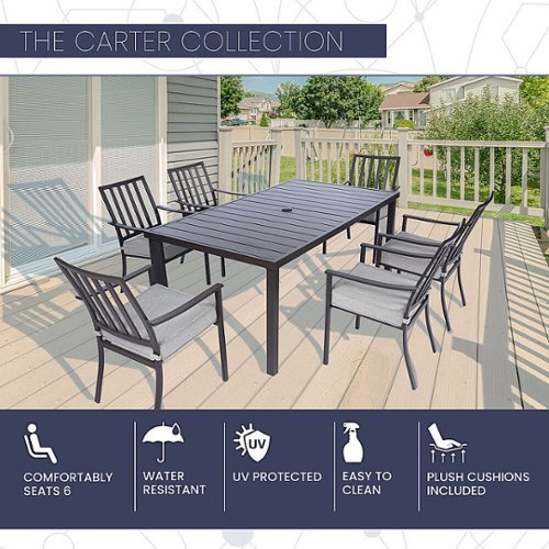 Mod Furniture - Carter 7-Piece Dining Set with 6 Padded Dining Chairs and 72 in. x 40 in. Slat Table - Black/Grey