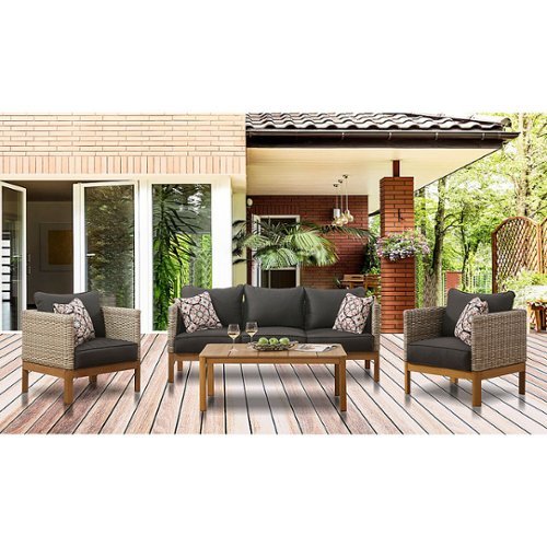 Mod Furniture - Blake 4-Piece Set with 2 Bucket Chairs, Sofa and 44” x 17” Faux Wood Coffee Table - Black/Faux Wood