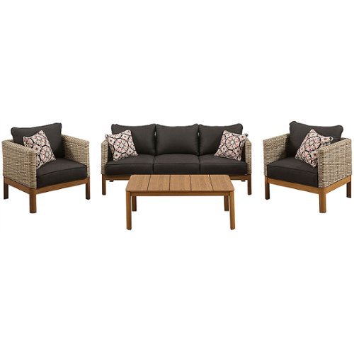 Mod Furniture Blake 4-Piece Conversation Set with Faux Wood Coffee Table, 1 Sofa and 2 Chairs - Black/Faux Wood