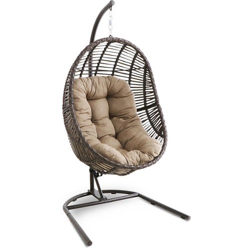 Image of Mod Furniture - Avery Brown Wicker Hanging Egg Chair with Cushion - Brown