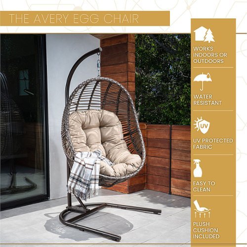 Mod Furniture - Avery Wicker Hanging Egg Chair with Cushion - Brown