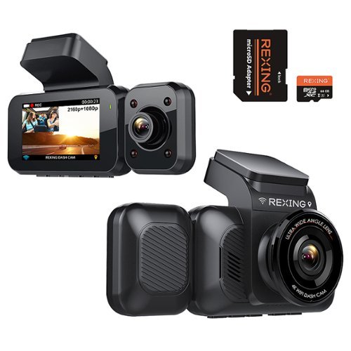 Rexing - V5C Plus 3" 4K Dual Dash Cam with Adhesive Mount - Black