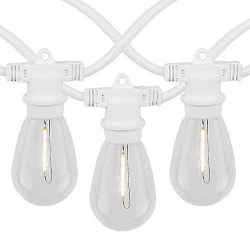 Novelty Lights - 24 Warm White Plastic LED S14 Commercial Grade Light String Set on 48' of White Wire Shatterproof - Warm White