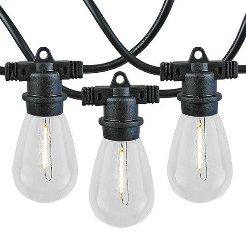 Novelty Lights - 24 Warm White Plastic LED S14 Commercial Grade Light String Set on 48' of Black Wire Shatterproof - Warm White