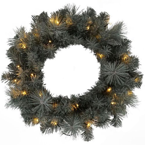 Lloyd & Hannah - 24" Frosted Long Needle Pine Prelit Artificial Wreath - Green