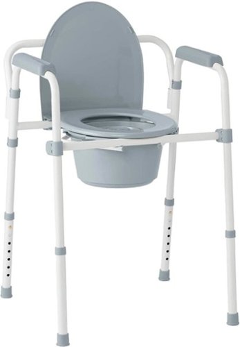 

Medline - 3-in-1 Steel Folding Bedside Commode, Height Adjustable, Can be Used as Raised Toilet, Supports 350 lbs - Gray