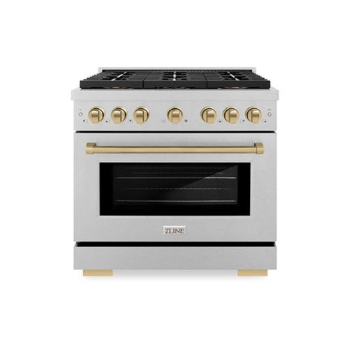 ZLINE - Autograph 36 in. 5.2 cu. ft. Freestanding Paramount Gas DuoPro Range in Satin Steel and Champagne Bronze Accents - Stainless Steel