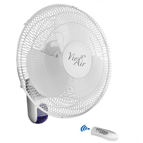 VieAir - 16 Inch 3-Speed Wall Fan with Remote Control - White-Front_Standard 