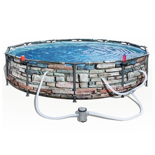 Bestway - Steel Pro Max Round Above Ground Swimming Pool w/ Pump - Stone Print