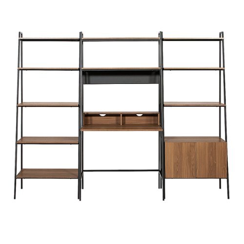 Walker Edison - 3 Piece Metal & Wood Ladder Home Office Set - Mocha