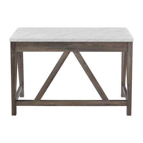 Walker Edison - 46” Farmhouse Faux Marble Two Tone A Frame Desk - Faux white marble/grey wash