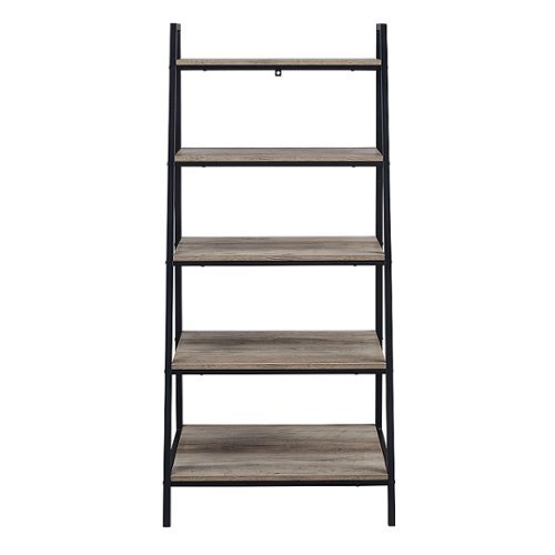 Walker Edison - 56” Contemporary Metal and Wood Ladder Bookshelf - Grey wash