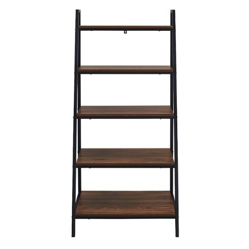 Walker Edison - 56” Contemporary Metal and Wood Ladder Bookshelf - Dark walnut