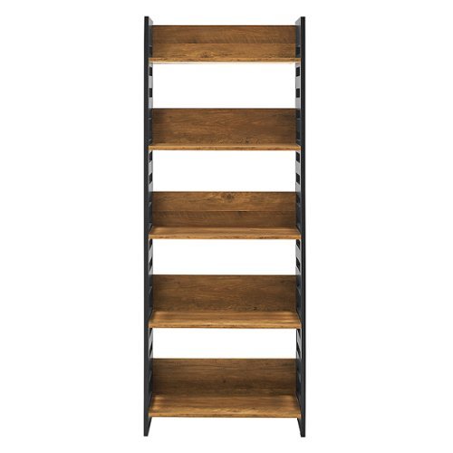 Walker Edison - 64” Modern Slat Side 5 Shelf Bookcase - Rustic Oak/Solid Black