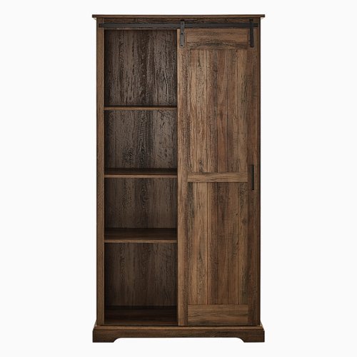 Walker Edison - 68” Modern Farmhouse Sliding Door Storage Cabinet - Rustic Oak