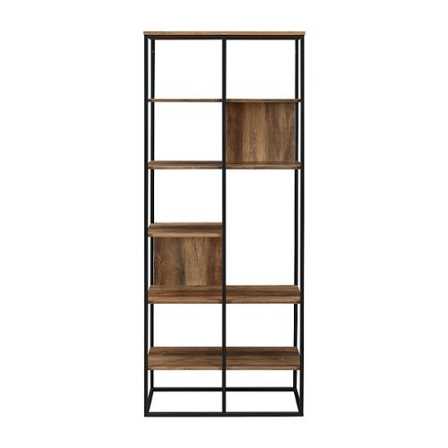 Walker Edison - 70” Modern Industrial Asymmetrical Shelf Bookcase - Rustic Oak