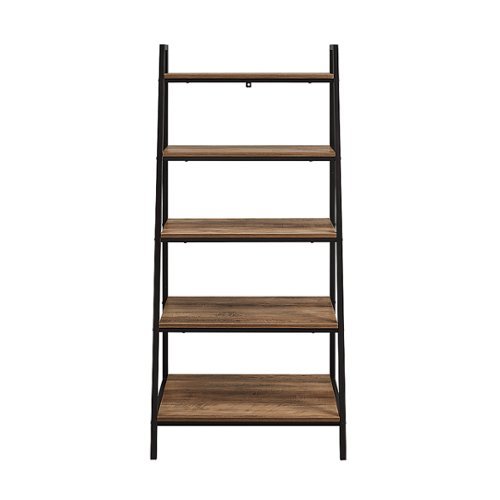 Walker Edison - 56” Contemporary Metal and Wood Ladder Bookshelf - Rustic Oak