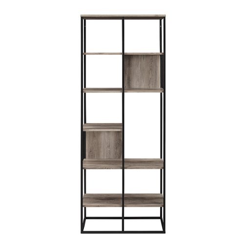 Walker Edison - 70” Modern Industrial Asymmetrical Shelf Bookcase - Grey wash