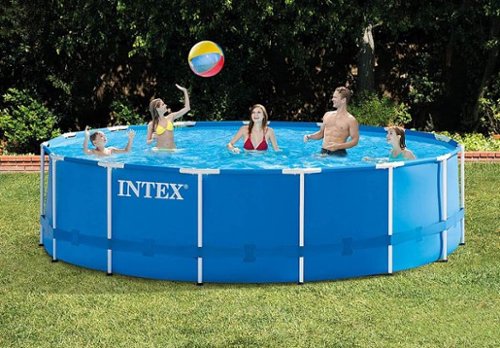 Intex - Metal Frame Above Ground Swimming Pool Set & 15ft Pool Cover - Blue