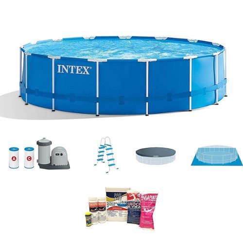 Intex - Frame Above Ground Pool w/ Pump, Ladder, Cover, & Cleaning Kit - Blue