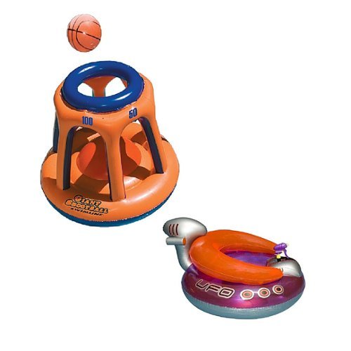 Swimline - Basketball Hoop Toy & UFO Lounge Chair Swimming Pool Float w/Squirt Gun