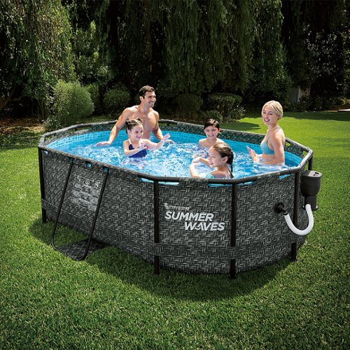 Summer Waves - Dark Herringbone Print Active Frame Oval Pool, Gray-Alt_View_Standard_15 