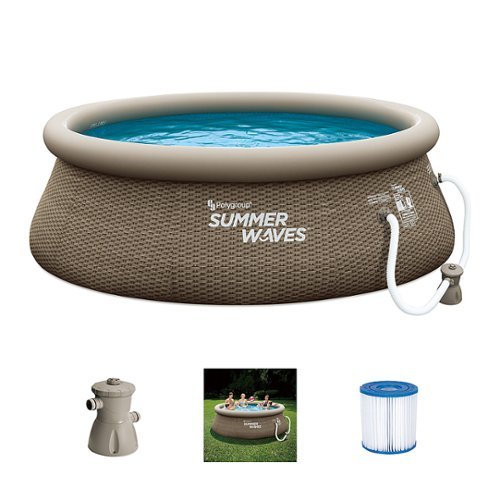 Summer Waves - 8 Ft x 30 In Above Ground Inflatable Outdoor Swimming Pool and Pump - Brown-Front_Standard 
