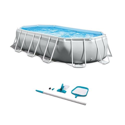 Intex - 16.5ft x 9ft x 48in Rectangular Prism Pool and Cleaning Kit with Skimmer - Gray