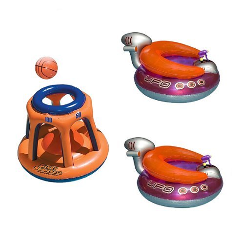 Swimline - Basketball Hoop Toy & UFO Lounge Chair Pool Float w/Squirt Gun (2 Pack)