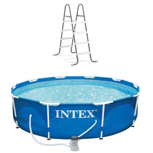 10ft x 30in Metal Frame Above Ground Pool & Intex Steel Frame Pool Ladder - Blue