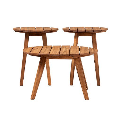 Walker Edison - Modern 3-Piece Round Acacia Wood Patio Table Set - Brown
