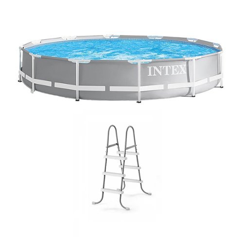 Intex - 12 Foot Prism Frame Above Ground Swimming Pool w Pump and Pool Ladder-Front_Standard 