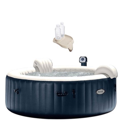 Intex - Inflatable Jets 6 Person Hot Tub and Cup Holder Refreshment Tray - Blue-Front_Standard 