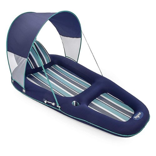 Aqua Leisure - Luxurious Inflatable Pool Lounger Float w/ Sunshade Canopy - Blue