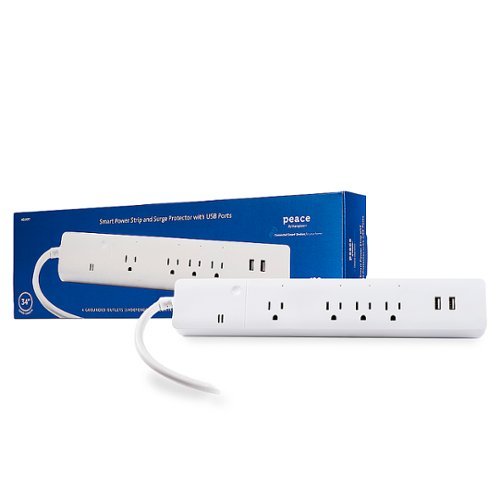 Peace by Hampton - 4-Outlet/2-USB Wi-Fi Smart Surge Protector Strip - White