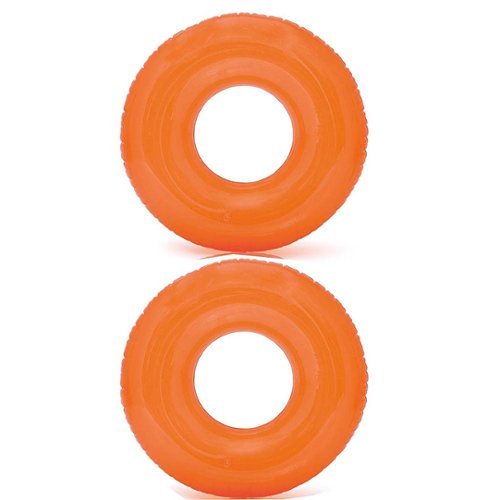 Intex 59260EP Colorful Transparent Inflatable Swimming Pool Tube Raft (2 Pack) - green, orange and pink