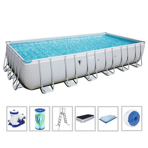 Bestway - 24' x 12' x 52" Power Steel Frame Above Ground Swimming Pool Set - Gray