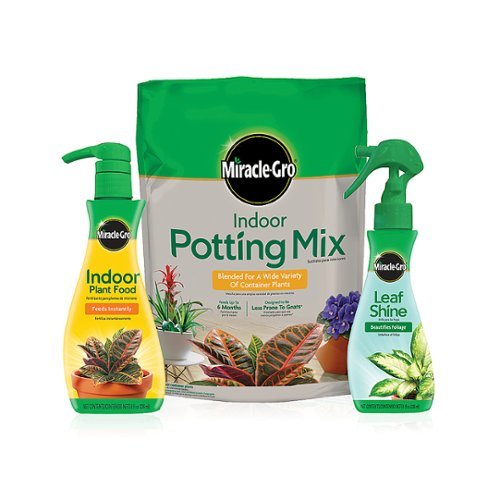 Miracle-Gro Indoor Potting Mix, Miracle-Gro® Indoor Plant Food, and Miracle-Gro Leaf Shine - Black