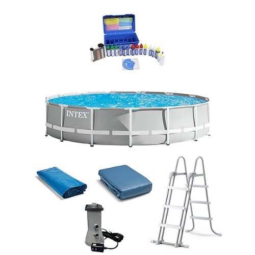 Intex - 15 Foot Prism Frame Above Ground Pool with Taylor Pool Water Test Kit - Gray
