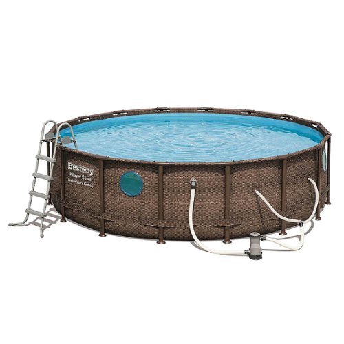 Bestway - 16-foot x 4-foot Power Steel Swim Vista Above Ground Swimming Pool Set and Pump - Brown
