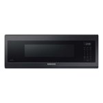 Samsung - 1.1 cu. ft. Smart SLIM Over-the-Range Microwave with 400 CFM Hood Ventilation, Wi-Fi & Voice Control - Black stainless steel - Front_Standard