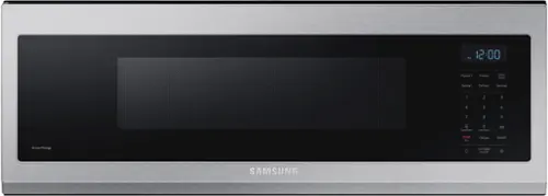 Front. Samsung - 1.1 cu. ft. Smart SLIM Over-the-Range Microwave with 400 CFM Hood Ventilation, Wi-Fi & Voice Control - Stainless Steel.