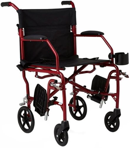 

Medline - Ultralight Transport Wheelchair with 19” Seat, Folding Transport Chair with Permanent Desk-Length Arms - Red