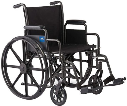 Medline Durable Steel Wheelchair with Flip-Back Desk-Length Arms, Swing Away Footrests, 300-Ib Weight Capacity, Black - Black