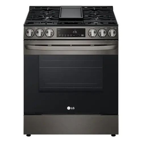 Front. LG - 5.8 Cu. Ft. Smart Slide-In Gas True Convection Range with EasyClean and Air Fry - Black Stainless Steel.