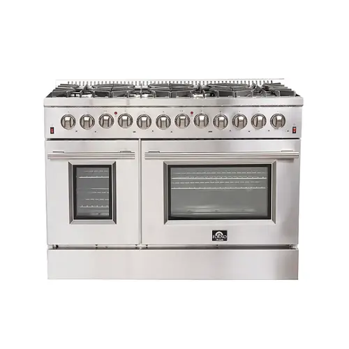 Front. Forno Appliances - Galiano Alta Qualita 6.58 Cu. Ft. Freestanding Double Oven Dual Fuel Range with Convection Oven - Silver.