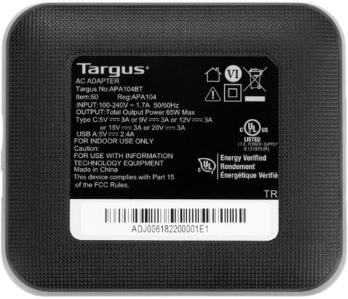 Targus 65W USB-C/USB-A Laptop Charger - Black WHERE TO BUY