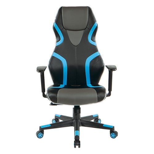 OSP Home Furnishings - Rogue Gaming Chair in Black Faux Leather with Blue Trim and Accents with Controllable RGB LED Light piping - Black / Blue