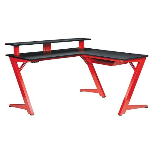 OSP Home Furnishings - Avatar Battlestation L-Shape Gaming Desk with Carbon Top and Matte Legs - Red